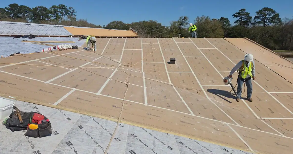 Roof Under Construction by Bonitz of Georgia Commercial Roof repair process to for Loadmaster roofing system